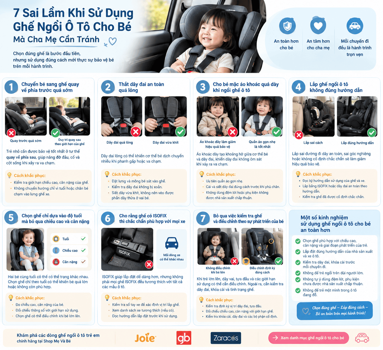 7 sai lầm khi sử dụng ghế ngồi ô tô cho bé và cách khắc phục