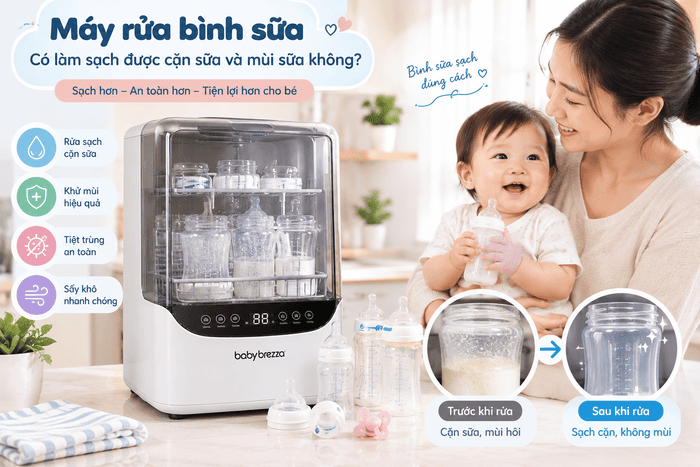 Máy rửa bình sữa làm sạch cặn sữa và khử mùi bình sữa cho bé