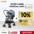 Xe đẩy Combi Sugocal Light 4 bánh quay tự động màu xanh dương